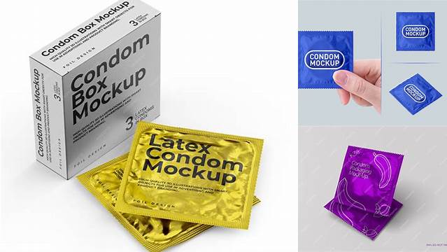 5534+ Glossy Three Condom Packaging PSD Mockup Smart Editable Design Mockup