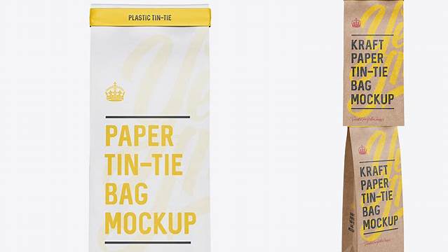 5534+ Paper Bag with a Plastic Tin-Tie PSD Mockup Front View Professional Quality PSD Freebie