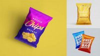 5539+ Frosted Plastic Bag With Potato Chips PSD Mockup Download Customizable PSD