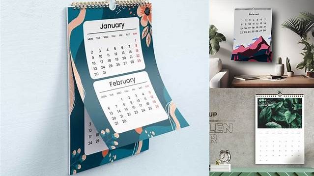 554+ Monthly Wall Calendar PSD Mockup Half Side View Professional Photoshop Design Freebie