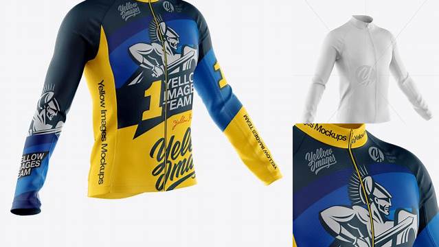 5541+ Men's Full-Zip Cycling Jersey With Long Sleeve PSD Mockup Half Side View Elegant Free Template