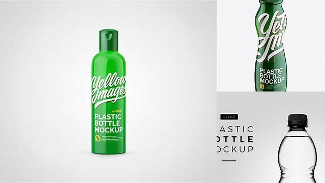 5545+ Glossy Plastic Bottle PSD Mockup Front View High-Angle Shot Unique and Creative Free PSD File