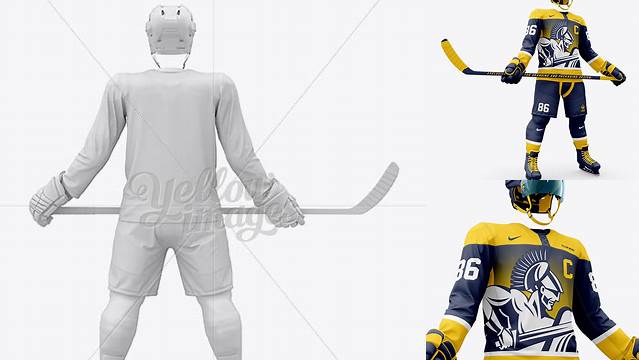 5556+ Men’s Full Ice Hockey Kit with Stick PSD Mockup Hero Shot Download Free Editable PSD Template