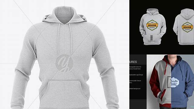 5558+ Men’s Heather Hoodie PSD Mockup Front View Advanced and Editable PSD Template Free