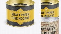 556+ Small Kraft Paper Tube with a Flat Tin Lid and a Paper Label High-Angle View Editable Design PSD File