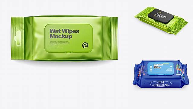 5565+ Metallic Wet Wipes Pack with Plastic Cap PSD Mockup Top View Free Downloadable PSD