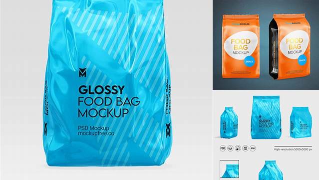 5570+ Glossy Food Bag PSD Mockup Front View Elegant Photoshop Mockup