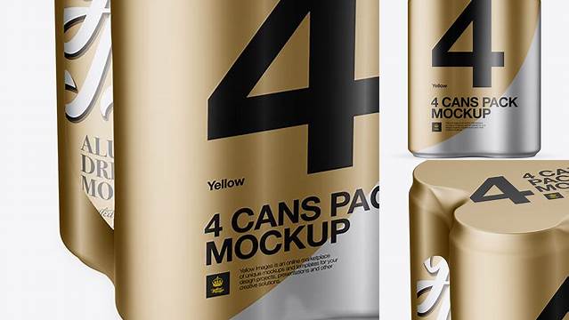 5572+ 4 Cans in Matte Metallic Shrink Wrap PSD Mockup Half Side View Unique Free Photoshop Files