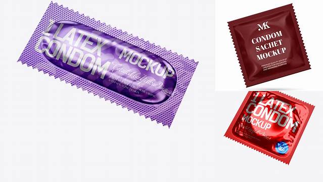 5573+ Metallic Condom Sachet PSD Mockup Halfside View Versatile PSD Mockup File