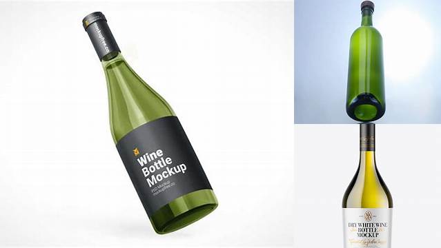 5577+ 750ml Antique Green Glass with White Wine Bottle PSD Mockup Photoshop PSD Free for Designers