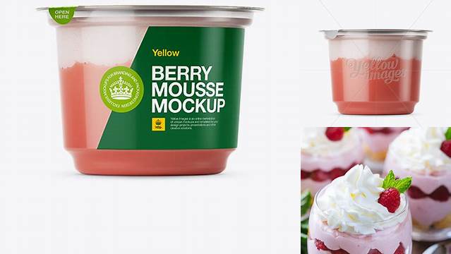 5577+ Berry Mousse Cup PSD Mockup Eye-Level Shot Editable and Customizable PSD