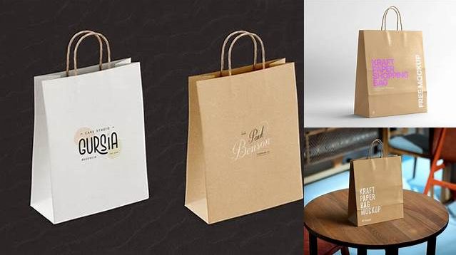 5577+ Glossy Kraft Paper Bag PSD Mockup Half Side View Free Design Resource