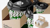 5578+ Kraft Coffee Cup Holder with Glossy Cups PSD Mockup Unique Free Photoshop Files