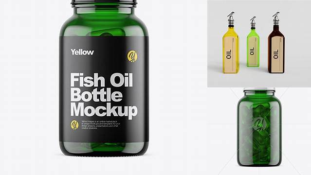 5579+ Green Glass Fish Oil Bottle PSD Mockup Versatile and Elegant PSD File