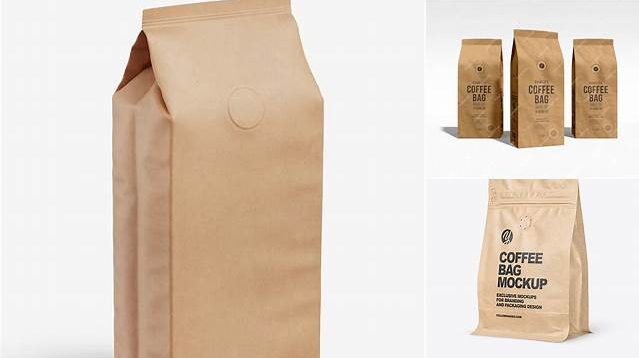 5580+ Kraft Paper Coffee Bag With Valve PSD Mockup Half Side View Customizable Photoshop Template