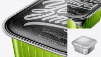 5582+ Square Metallic Cup with Foil Lid PSD Mockup Half Side View High-Angle Shot Premium Free Graphic Resource