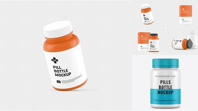 5583+ Red Pill Bottle PSD Mockup High-Angle Shot Free Download Design Mockup