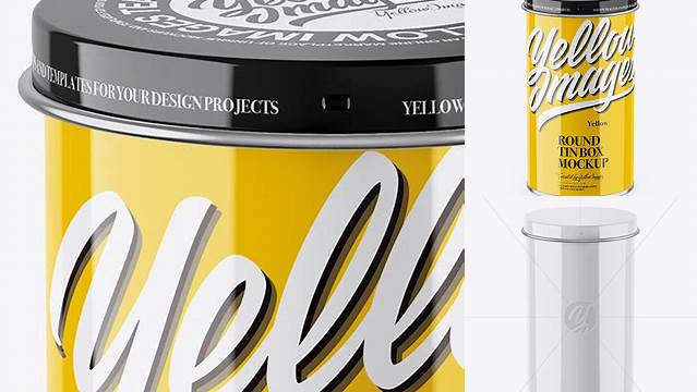 5584+ Glossy Tin Can Box PSD Mockup Front View High-Angle Shot Creative Digital PSD Download