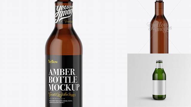 5587+ 500ml Amber Glass Beverage Bottle PSD Mockup Exclusive Free Photoshop Mockup