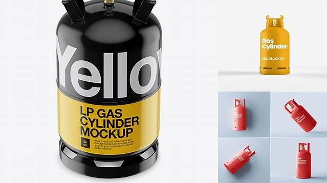 559+ Glossy LP Gas Cylinder PSD Mockup Front View High-Angle Shot Free Graphic Mockup PSD