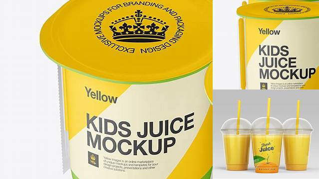 559+ Matte Plastic 4 Pack Juice Cup PSD Mockup Side View High-Angle High-Quality Editable PSD