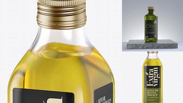 5592+ 0.5L Clear Glass Olive Oil Bottle PSD Mockup Halfside view High-Angle Modern Design PSD Resource Free Download