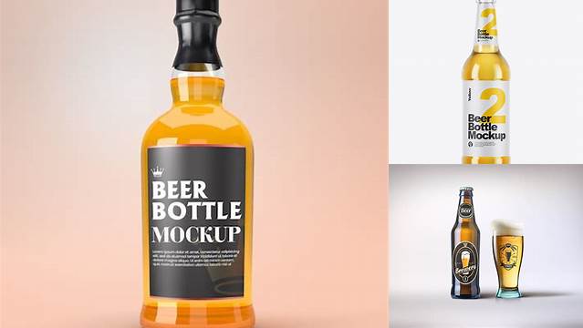 5593+ Clear Glass Bottle with Lager Beer PSD Mockup Digital Photoshop Free Mockup