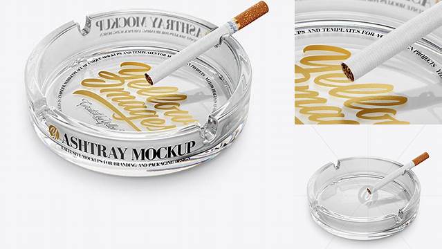 5593+ Flint Glass Ashtray with Cigarette PSD Mockup Half-Side View High Angle Creative Free Photoshop Template