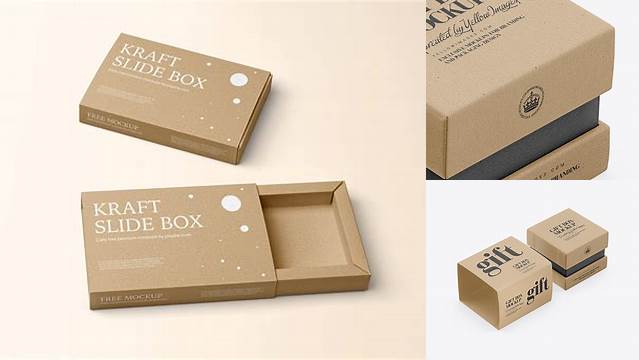 5593+ Kraft Gift Box PSD Mockup Half Side View High-Angle Shot Versatile Photoshop File