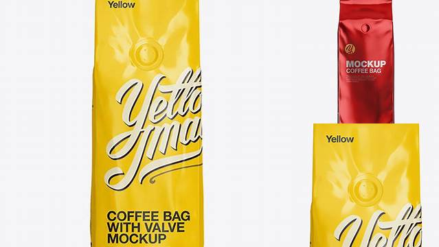 5597+ 250g Glossy Coffee Bag With Valve PSD Mockup Front View Free Professional PSD Download