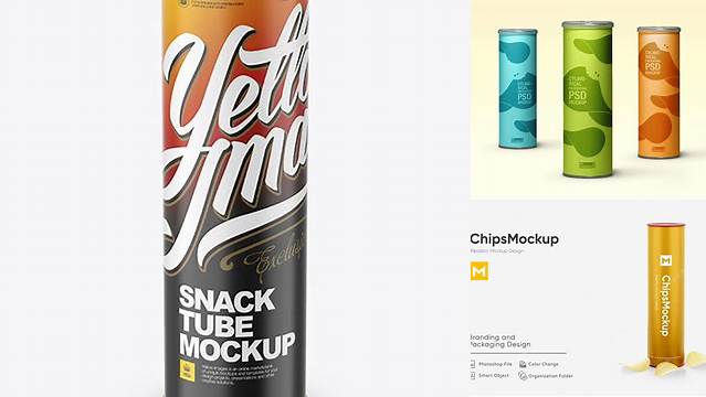 5597+ Matte Snack Tube PSD Mockup High Angle Elegant and Versatile PSD Resource