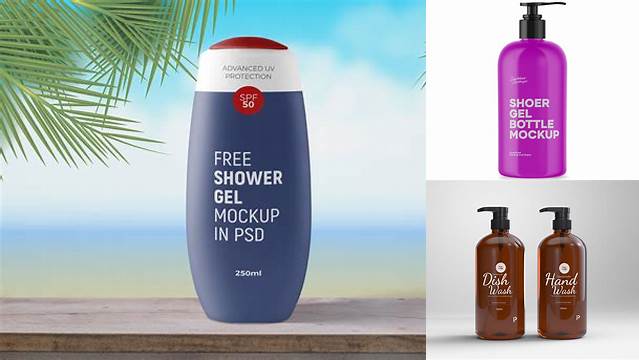 560+ Frosted Amber Shower Gel Bottle with Pump PSD Mockup Digital Photoshop Free Mockup