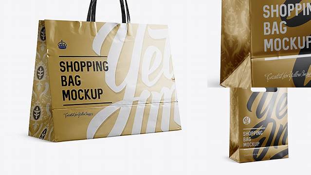 5600+ Metallic Paper Shopping Bag PSD Mockup Halfside View Eye-Level Shot Free Mockup Templates