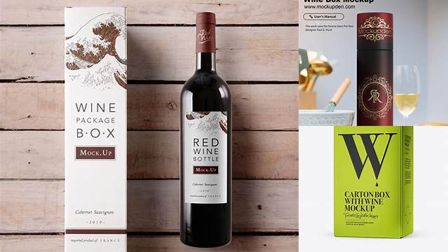 5601+ Carton Box With Wine PSD Mockup Half Side View Digital Resource Free Download