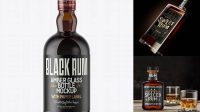 5603+ Amber Glass Bottle with Black Rum PSD Mockup High-Quality Editable PSD