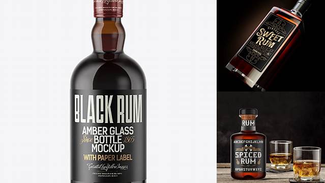 5603+ Amber Glass Bottle with Black Rum PSD Mockup High-Quality Editable PSD