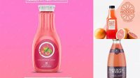 5608+ Clear Glass Bottle With Grapefruit Juice PSD Mockup Stylish PSD for Free