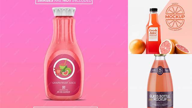 5608+ Clear Glass Bottle With Grapefruit Juice PSD Mockup Stylish PSD for Free