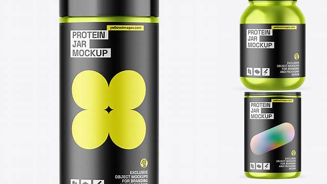 5616+ 300ml Metallic Protein Jar PSD Mockup Smart PNG Image