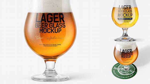 5620+ Tulip Glass With Lager Beer PSD Mockup Exclusive Digital PSD Resource