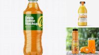 5622+ PET Bottle With Orange Drink PSD Mockup For Free Download