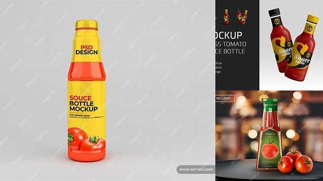 5623+ Glass Tomato Sauce Bottle PSD Mockup Advanced Editable Template Free