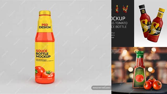 5623+ Glass Tomato Sauce Bottle PSD Mockup Advanced Editable Template Free