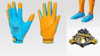 5629+ American Football Gloves PSD Mockup Crossed Smart Object PSD Template