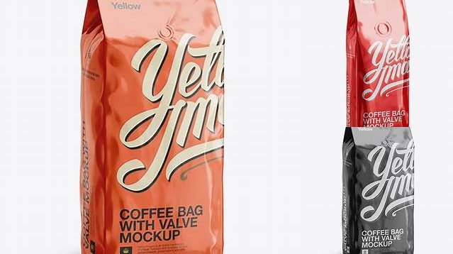 5633+ Foil Coffee Bag With Valve PSD Mockup Half-Turned View Free Downloadable PSD