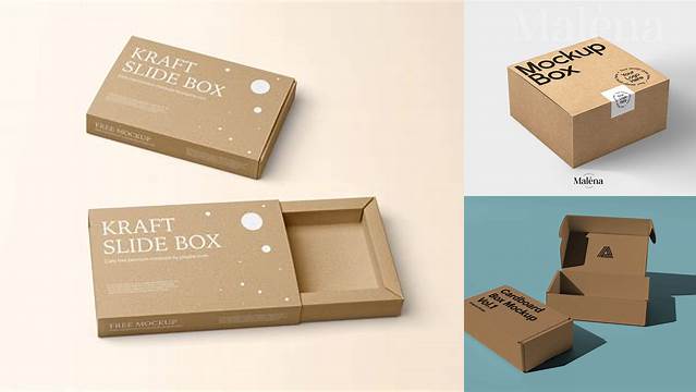 5638+ Kraft Box with Label PSD Mockup Top View Editable and Customizable PSD