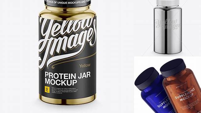 5638+ Nutritional Supplement Bottle With Chrome Finish PSD Mockup High-Angle Shot Premium Design Freebie