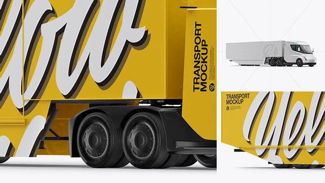 5639+ Electric Semi-Trailer PSD Mockup Right Half Side View Exclusive and Stylish Design PSD