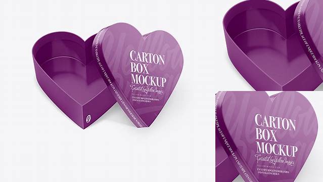 5640+ Heart Shaped Glossy Carton Box PSD Mockup Half Side View High-Angle Shot Free Mockup Templates