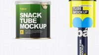 5647+ Small Glossy Snack Tube PSD Mockup Front View Stylish Free PSD